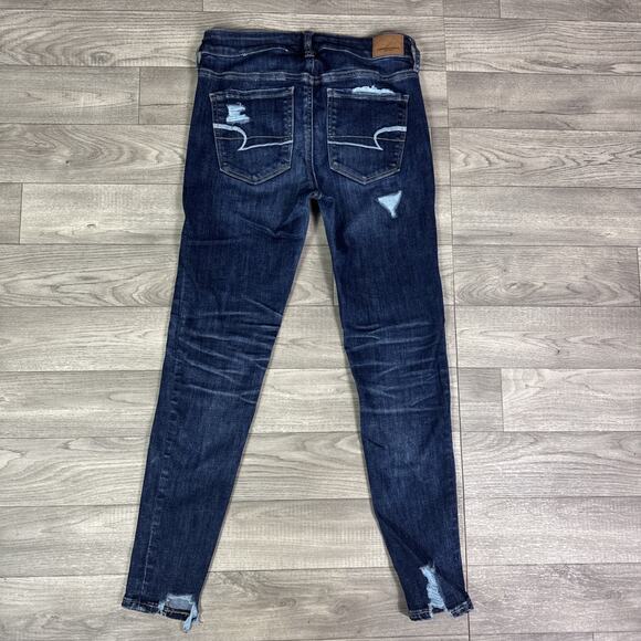 American Eagle Ripped Hi-Rise Jegging Skinny Jeans Dark Wash sz 4 Short - Picture 8 of 9